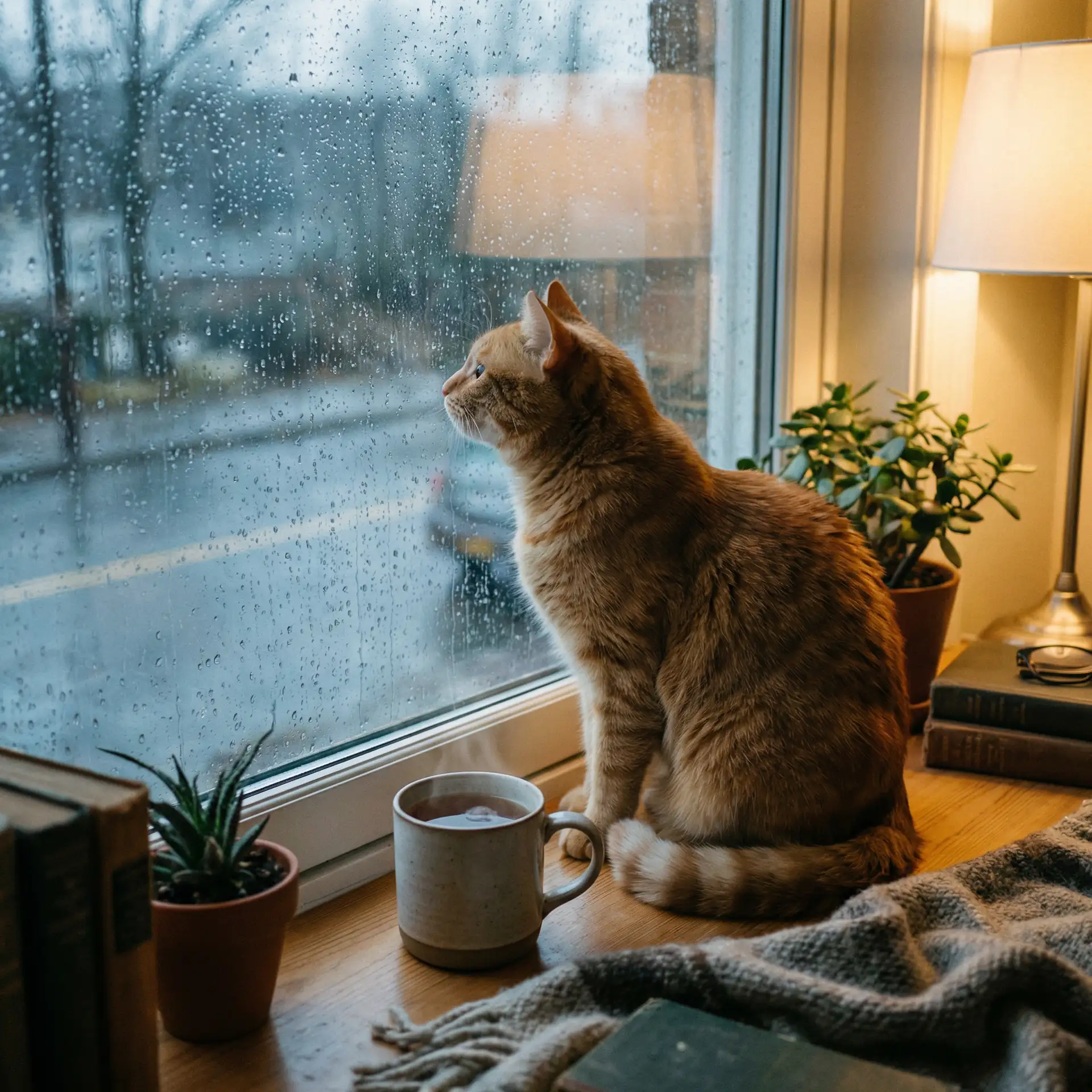 猫咪望着窗外的雨 - 雷电将军乳液狂飙APP